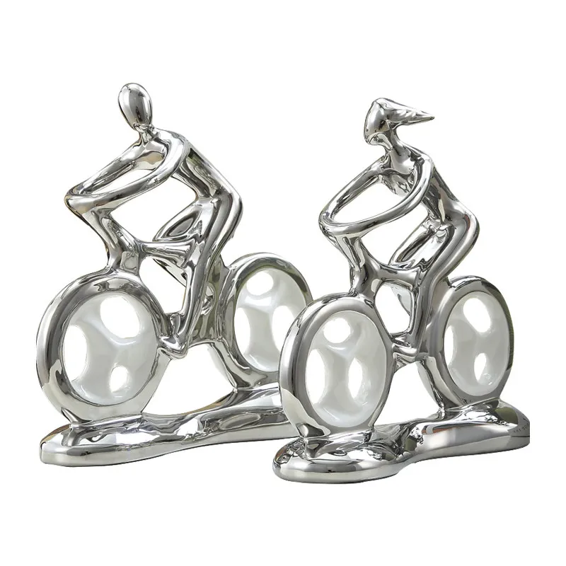 European Fashion Bicycle Couple Ceramic Accessories Home Livingroom Figurines Crafts Office Desktop Ornaments Decor Wedding Gift