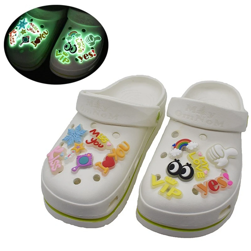 1Pcs Luminous Charms Accessories Fluorescent Shoes accesories Fashion Soft PVC Shoe Buckle Kids Cartoon charms design image 2