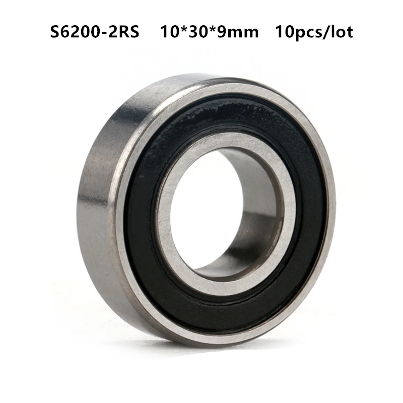 

10pcs/lot ABEC-5 S6200RS S6200-2RS 10*30*9mm Stainless Steel ball bearing Stainless Steel Deep Groove Ball bearing 10x30x9mm