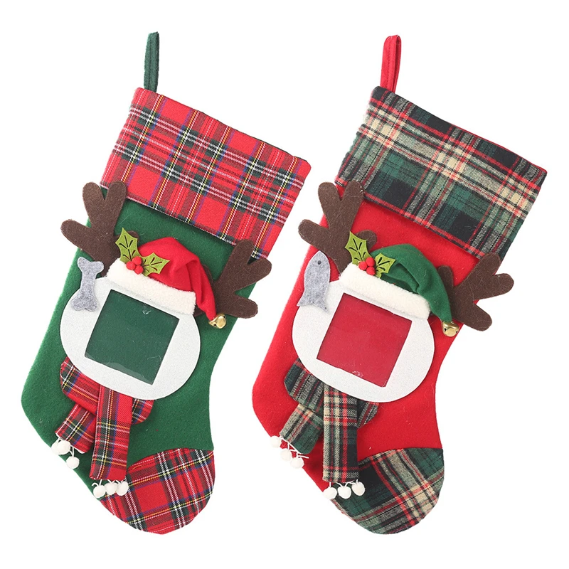 

Christmas Decorations for home Candy Bags Stockings 2019 Xmas Transparent Photo Frames Plaid Christmas Socks Children's Gift Bag