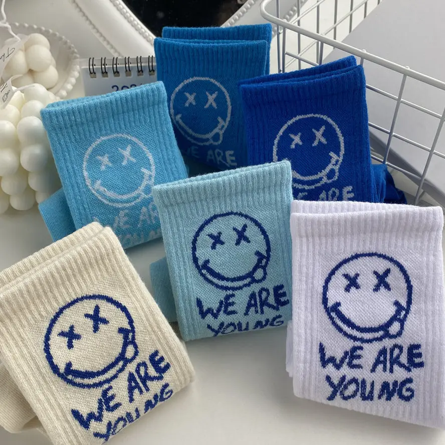 Japanese  Cartoon Pattern Hip Hop Style Breathable Mid Tube Socks Skateboard Letter  Socks 1 Pair Soft Long Sock For Women