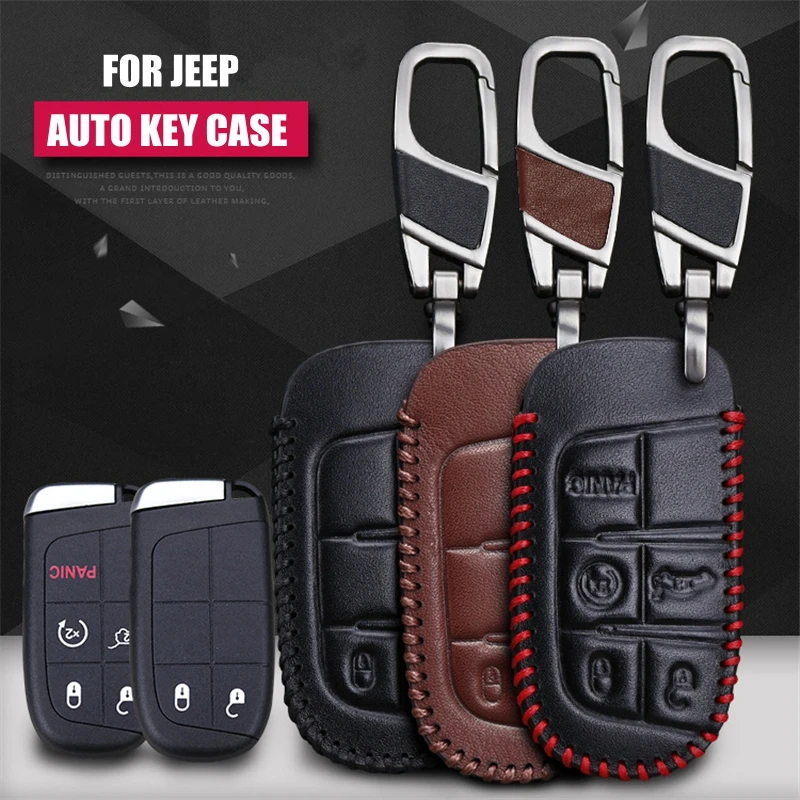 For Jeep Cow leather car key pack cover / key case holder shell keychain accessories for JEEP Cherokee/ Grand Cherokee 2014