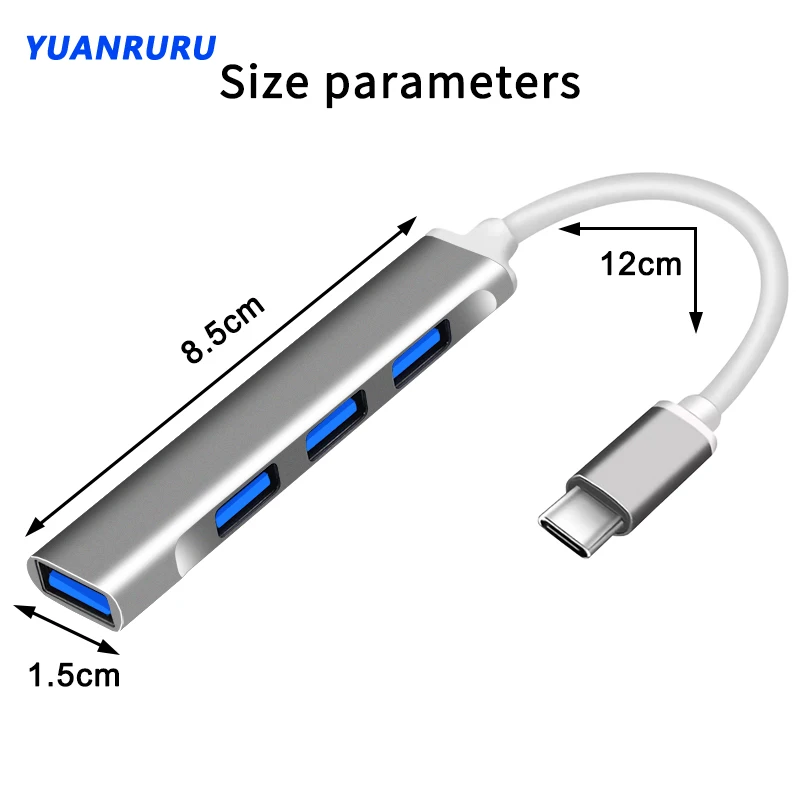 USB-концентратор 3,0, 4 порта USB 3,0 HubB, разветвитель с несколькими USB-портами, адаптер из алюминиевого сплава, подходит для Lenovo Macbook, компьютерные аксессуары для ПК