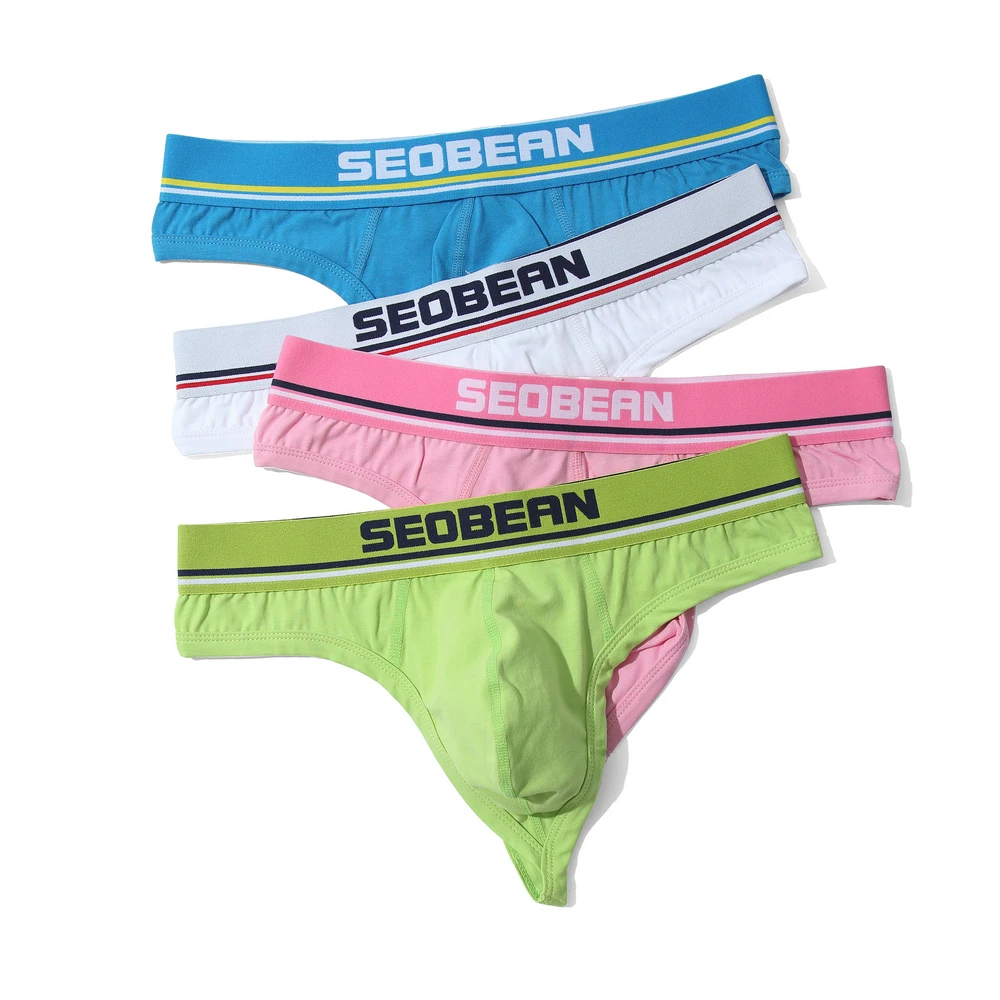 SEOBEAN Men Solid G Strings Thong Sexy Gay Underwear Briefs Tanga Cotton Breathable Thongs for Men