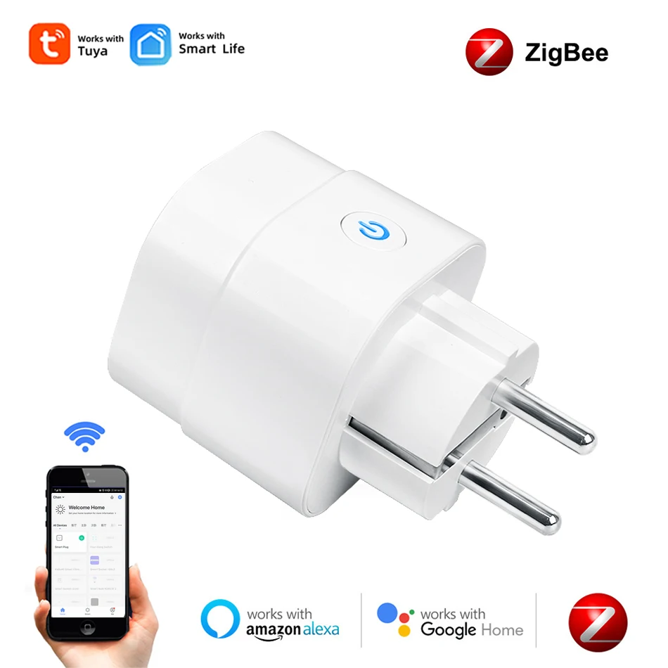 Zigbee Tuya Smart Life EU UK BR Brazil Plug Socket Outlet 16A Power Meter Monitor,Alexa Google Home Hub Voice Remote Control