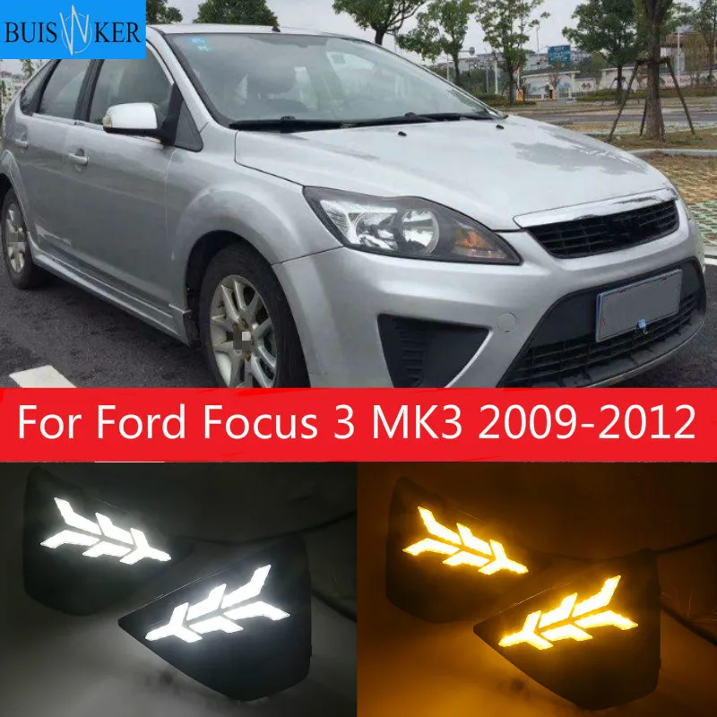 

DRL LED Fog Lamp Cover With Yellow Turning Signal Functions For Ford Focus 3 MK3 2009-2012 Daytime Running Light