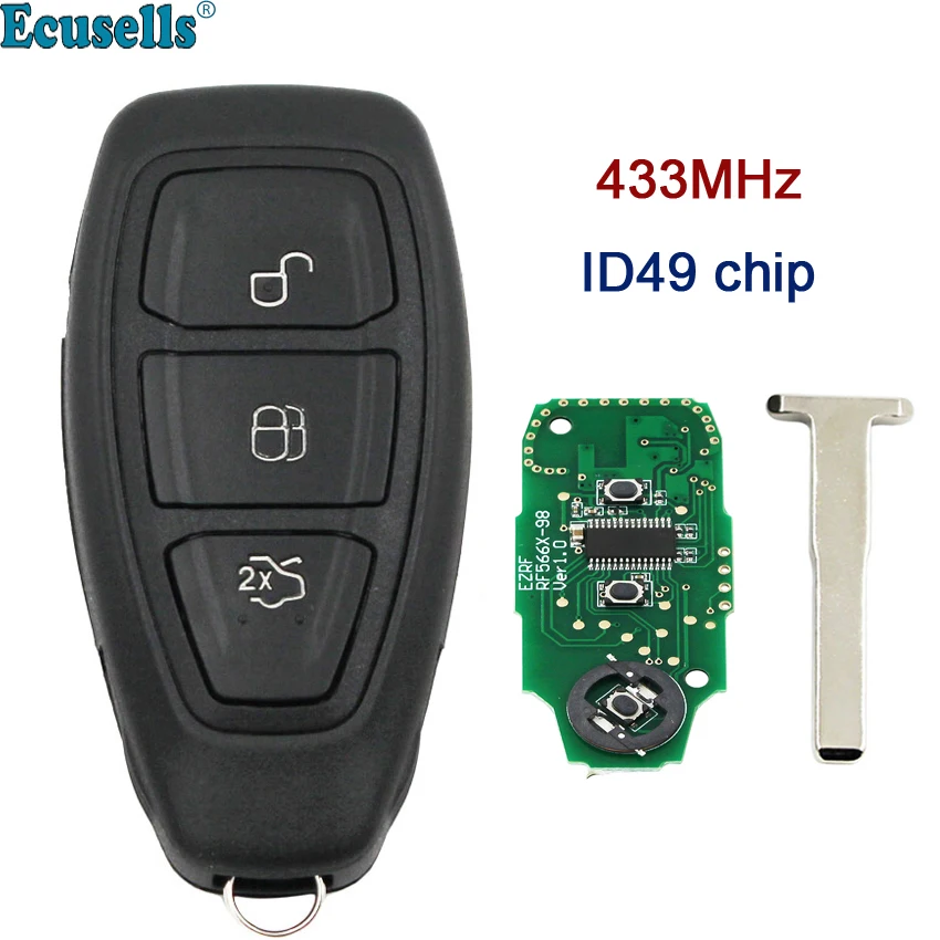 

Intelligent full smart 3 buttons Remote Key fob 433MHz with ID49 Chip for Ford Kuga Fiesta 2016 + with Emergency Key KR5876268