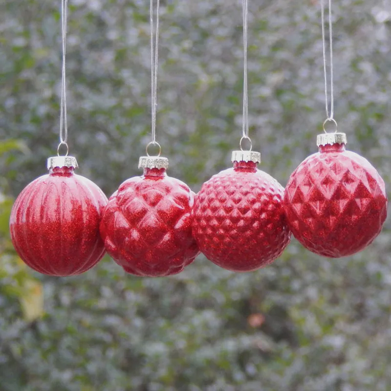 

30pcs/pack Diameter=6cm Mini Size Red Series Hand Painting Glass Globe Christmas Tree Hanging Decorative Pendant Friend Gift