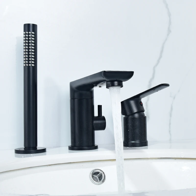 Bathtub Faucet Black Bathroom Shower Three Holes Bath Mixer Shower Waterfall Basin Sink Tap Faucet Bathtub Mixer