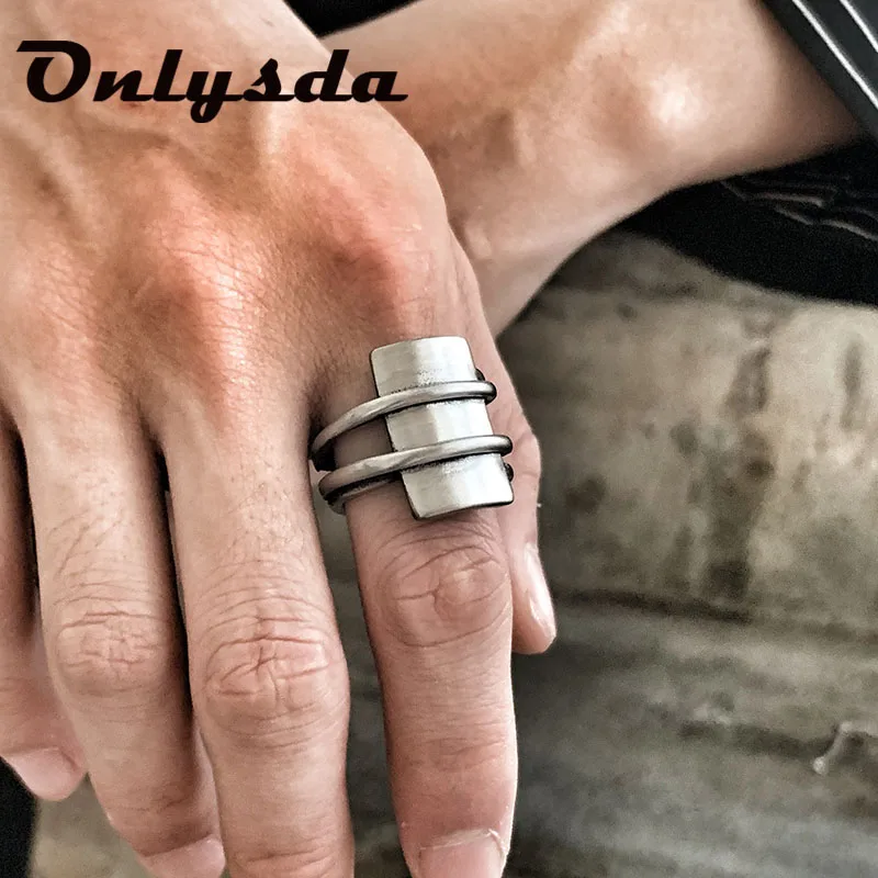 Geometric Stainless Steel Viking Simple Ring Geometry vintage Hammer retro punk Ring Male finger Love Jewelry for man GiftOSR526