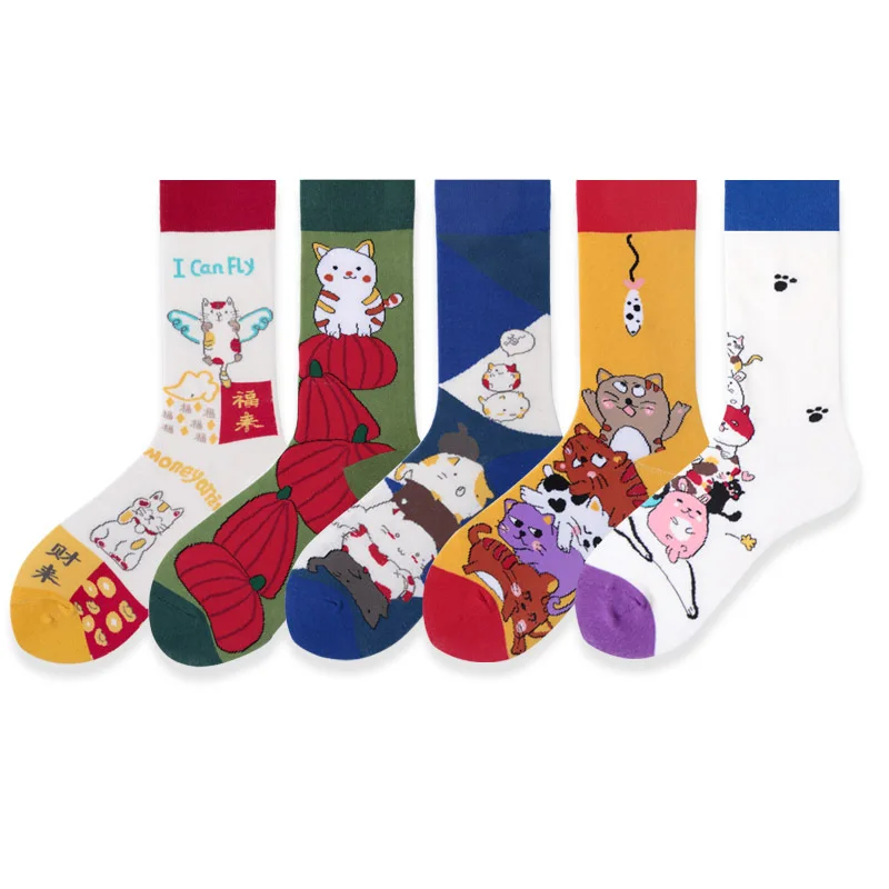 Calzini da donna Streetwear Fashion Jacquard Funny Cartoon Cat Cute Socks coreano Harajuku Cotton Couples Kawaii Animal Hip Hop Socks