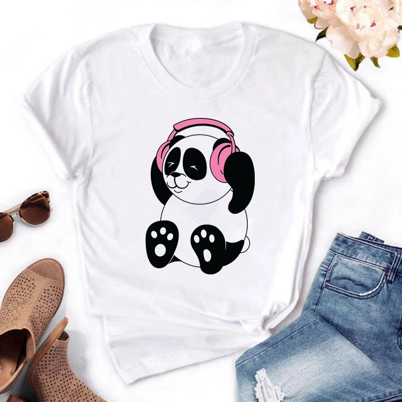 

Summer Funny DJ Panda Print Women T Shirt Cool Harajuku t-shirt Casual Short Sleeve tshirts Plus Size Tops Tees