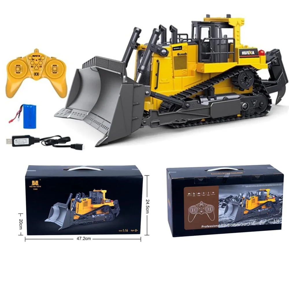 1/16 RC Bulldozer Truck Model Alloy Machine Car Gift 2.4G 9CH Radio Control Enjoyable Toys For Kids Adults HobbyToki HUINA 1569