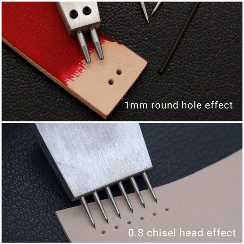 Removable Round Hole Leather Punch 4mm Spacing Chisel Round Head Lacing Stitching Sewing Tools 2/4/6 Prong Leathercraft Cut