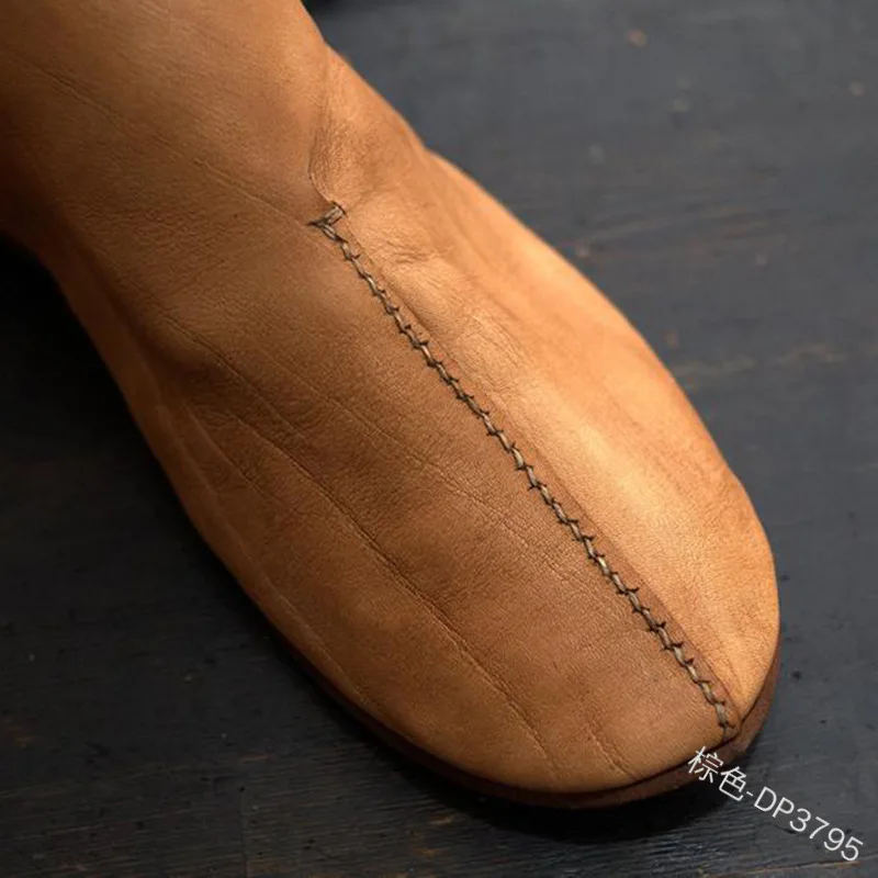 Fashion Men Medieval Knight Prince Flat Single Shoes Chinese Style Retro Casual Leather Ankle Boots Japanese Samurai Short Boot