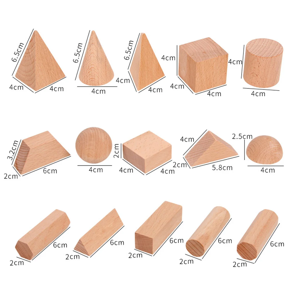 15 Pcs Wooden Blank 3D Geometry Solid Blocks Kids Learning Math Educational Toy