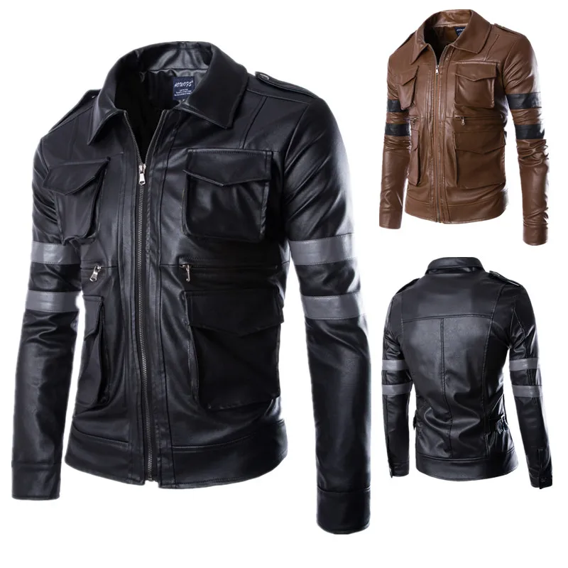 

Gentlemen Cavalier PU Leather Jacket for Resident Evil 6 Game cosplay Jacket for Biohazard Motorcycle Fashion Outerwear Coat