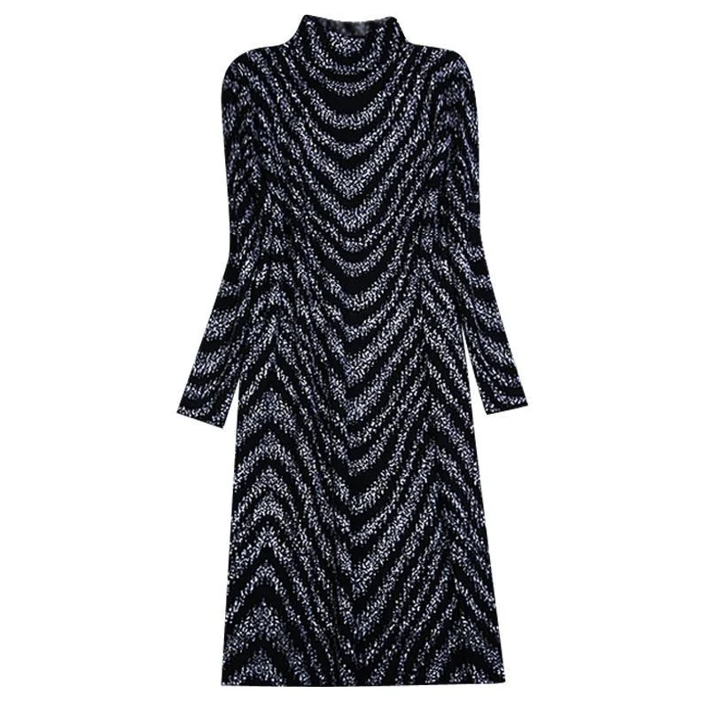 

Female Loose Base Knitted Dress Women Autumn Winter New Temperament Was Thin Thick High collar Sweater Skirt LongA913