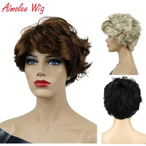 Aimolee Short Black/Blonde Curly Hair Natural Synthetic Wig For Women