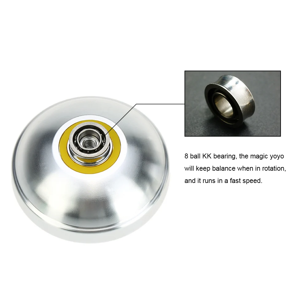 Professional Magic Yoyo T6 Unresponsive Yoyos Rainbow Aluminum Alloy Metal Yoyo 8 Ball KK Bearing with String for Kids Silver