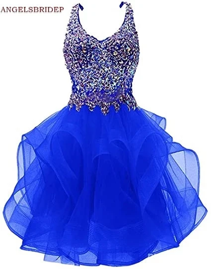 Angelsbridep Sweetheart Homecoming Dress Vestidos De Festa Sexy Spaghetti Straps Crystals Ruffles Graduation Formal Party Gowns