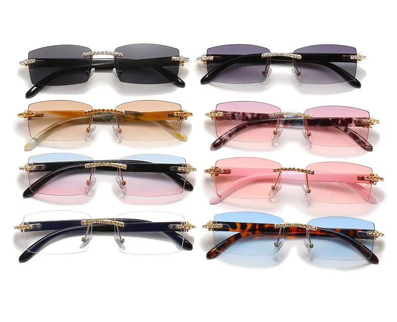 OEC-MANAGEMENT CPO Randlose Diamant Sonnenbrille Frauen Vintage Rechteck Sonnenbrille Weibliche Shades Strass Platz Brillen Gradient Farben – Detail 3