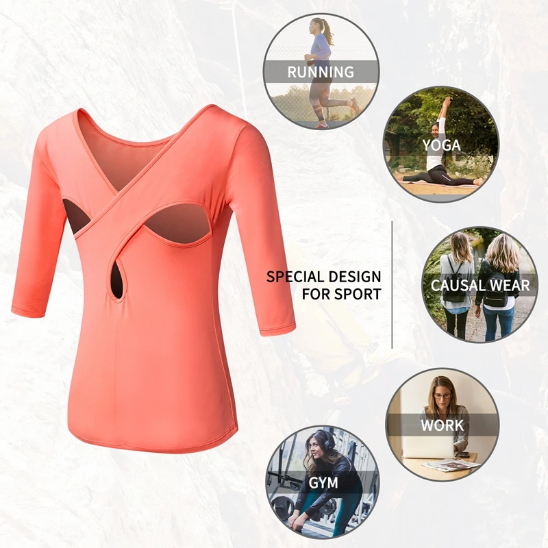 Yoga Shirt Women Gym Shirt Quick Dry Sports Dancing Shirts Cross Back Gym Top Women's Fitness Shirt  Sports Top Yoga t Shirt