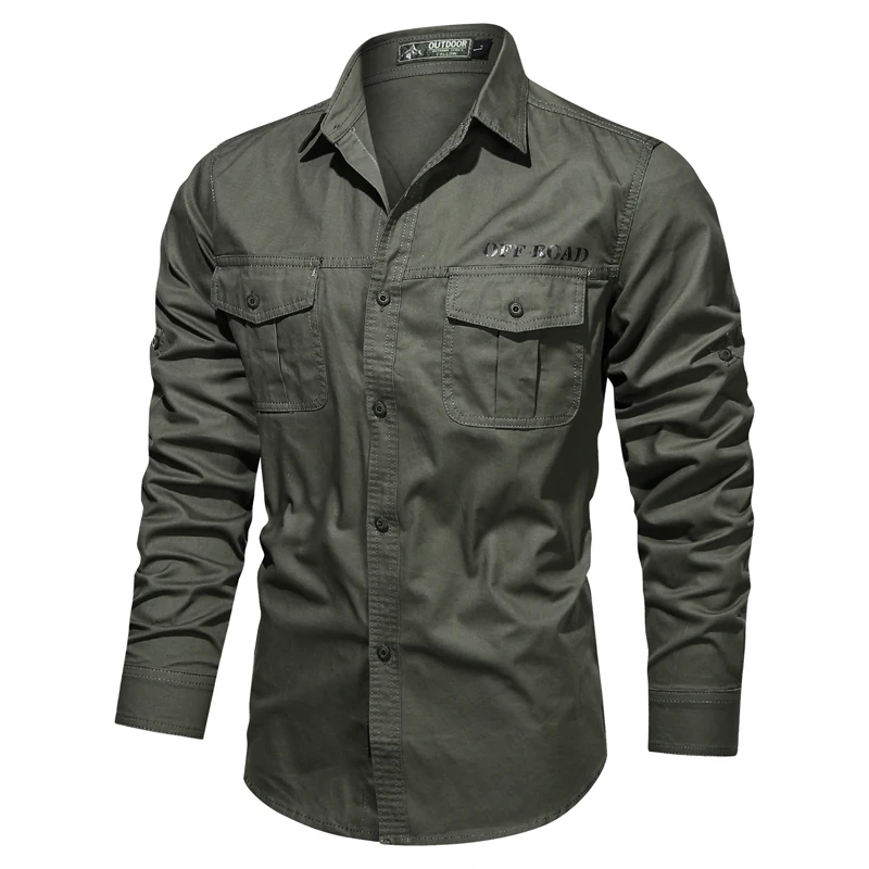 

Men's Spring Long Sleeve Military Shirt Cotton Army Shirts Autumn High Quality Camiseta Masculina Male Overshirt Plus Size 4XL