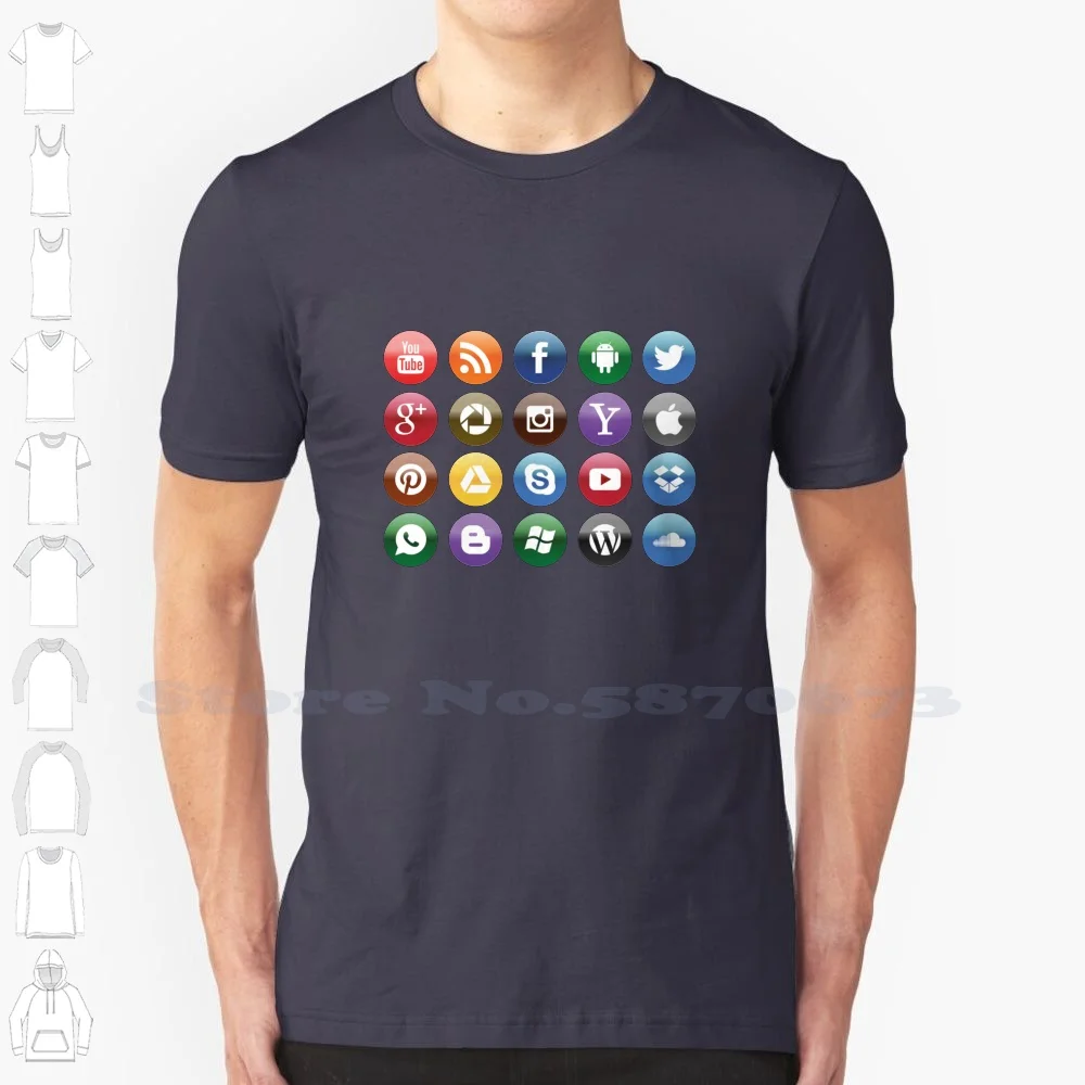 Social Media Icons Fashion Vintage Tshirt T Shirts Social Media You Tube Facebook Communicate Youtube Google Picasa Skype Bing