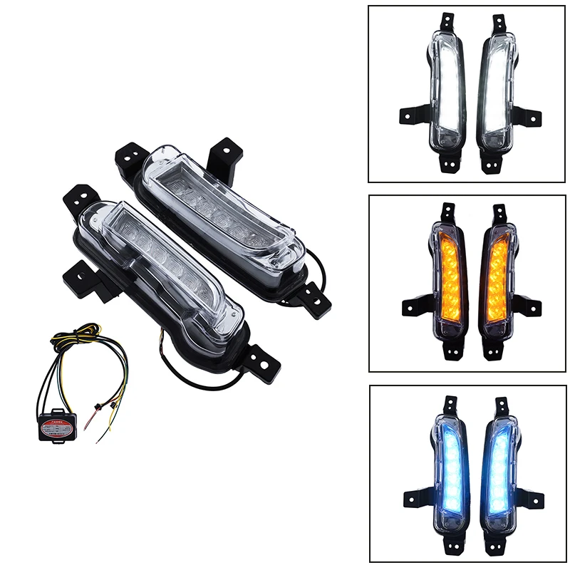 2PCS/SET Car LED Daytime Running Light DRL Fog Lamp with yellow Turn Signal Fit  For Suzuki Vitara 2015 2016 2017 2018 2019 2020