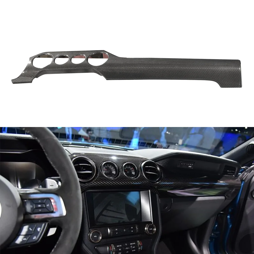 For Ford Mustang GT Version LHD 4PCS/set Carbon Fiber Dry Sticker 4-holes Car Dashboard Trim Console Panel Molding Cover 2015up