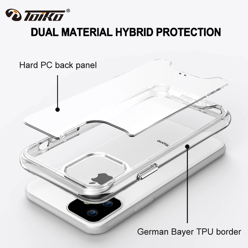 TOIKO Chiron Clear Protective Case for iPhone 11 Shockproof Bumper Shell  iPhone 11 Pro Max Hybrid Hard PC Soft TPU Back Cover