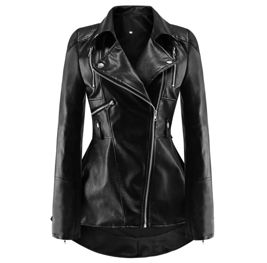 Women Leather Zipper Jacket Swallowtail Wind Ruffle Slim Biker Motorcycle Coat Punk PU Outwear 2020 Fashion Tide