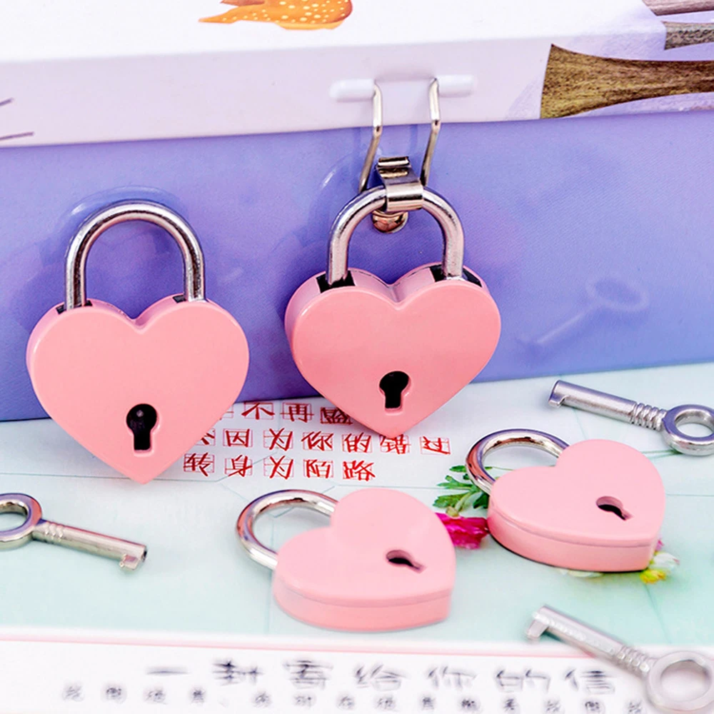 Antique Heart Shape Padlock Vintage Lock Pink Romantic Lovely Diary Padlocks Key Lock With Key Luggage Suitcase Lock