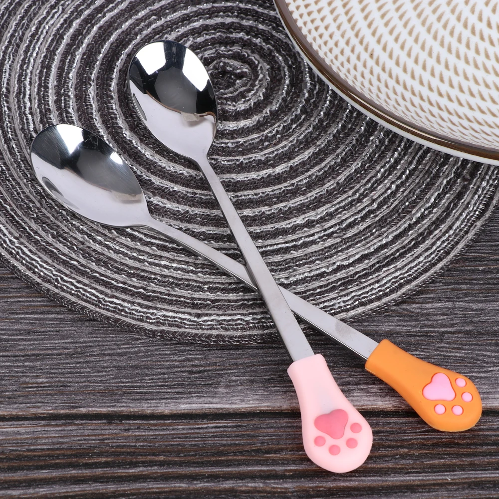 1Pcs Candy Tea Drink Spoon Cute Cat Claw Fruit Fork Dessert Spoon Kitchen Supplies Stainless Steel Coffee Spoons Drink Tableware