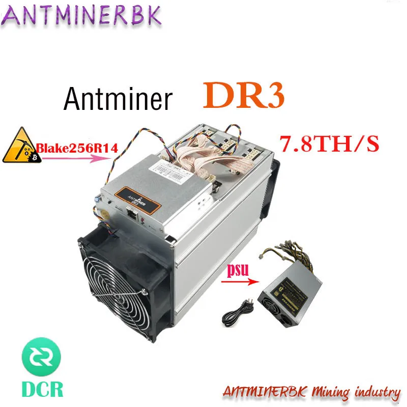 جهاز تعدين طراز ASIC Antminer DR3 7.8 /S Blake256R14 DCR مستعمل مزود بإمداد طاقة للكمبيوتر الشخصي