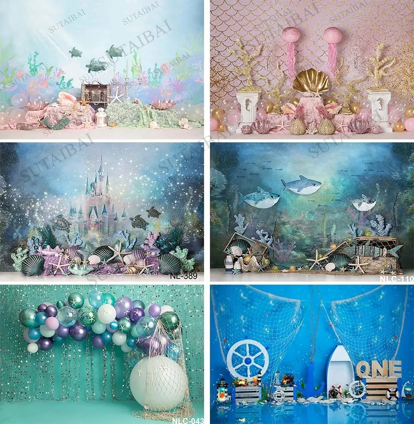 Summer Beach Suffer Mermaid Under The Sea Seabed Photography Background Children Birthday Party Banner Photocalls Photo Backdrop