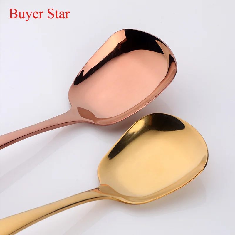 3PCS 18/10 Stainless Steel Ice Cream Spoon Square Head Coffee Dessert Cake Sugar Spoon For Kitchen Cafe Rainbow Tableware 3 size