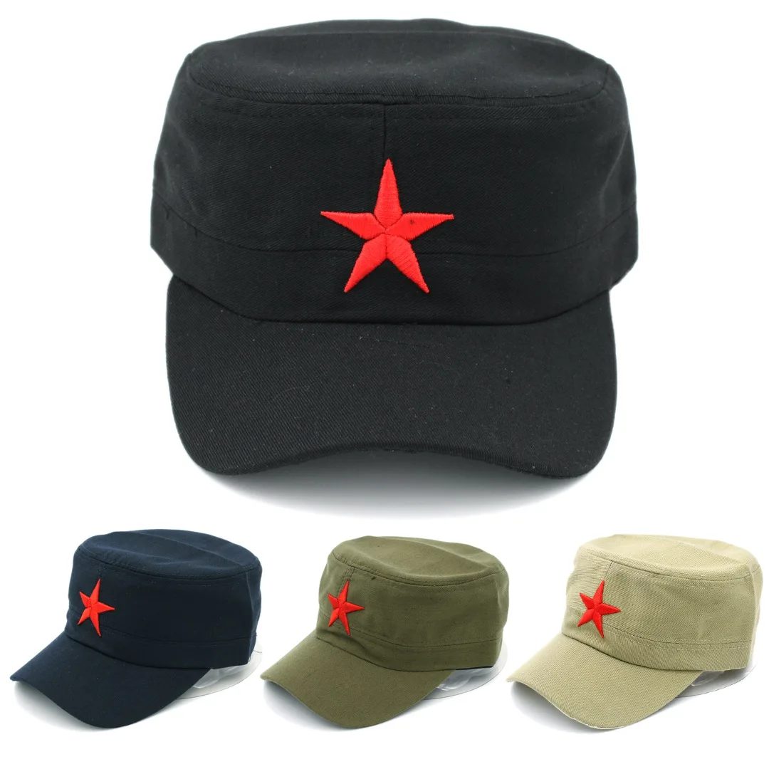 Mistdawn Unisex Cotton Military Cap Spring Summer Beach Outdoor Street Street Cool Church Sunhat Flat Top Hat With Red Star