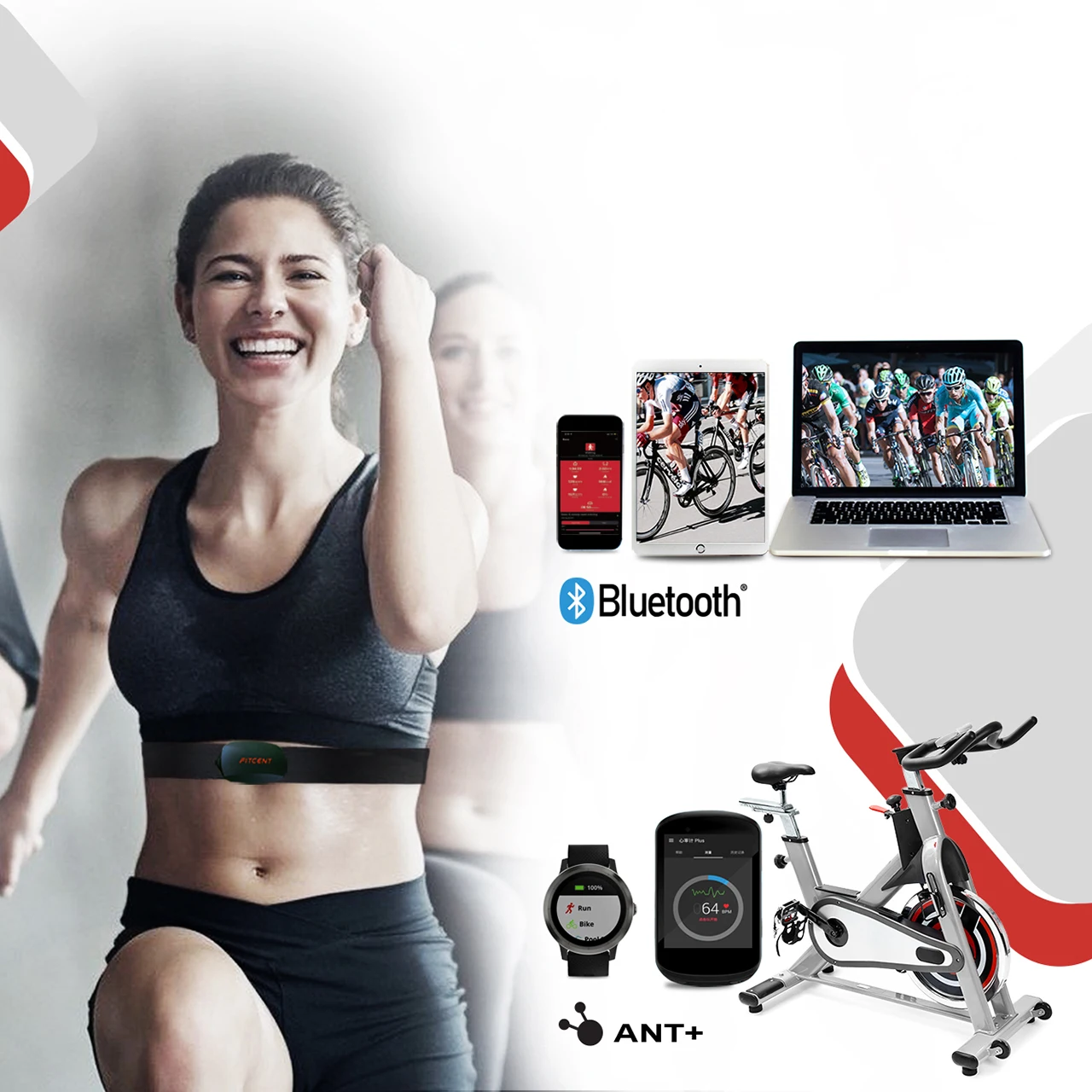 Fitpenny 2 pezzi cardiofrequenzimetro ANT + Bluetooth Dual HRM per Zwift DDP Yoga Strava Polar Wahoo orologi Garmin