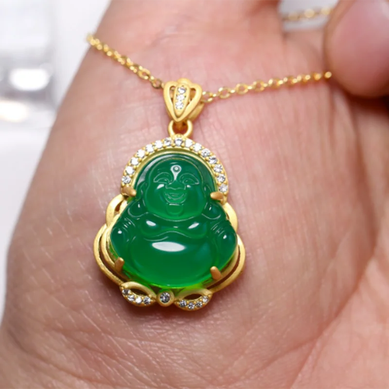 

Crystal buddha pendant Jade Buddha Pendant Necklace Hand-carved Charm Jadeite Amulet Gifts for Women Men iced out Jelwery