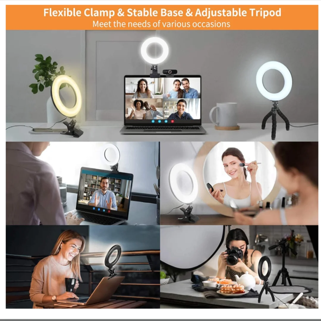 Video Conference Lighting Kit, Ring Clip on Laptop Monitor, 5 Dimmable Color, 5 Brightness Level