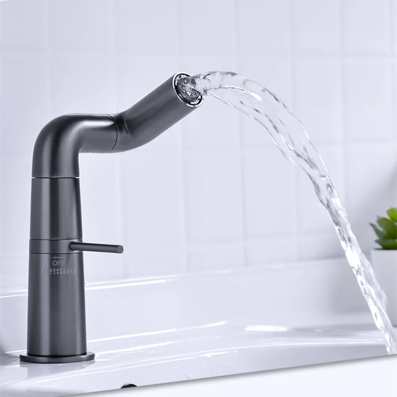 

Gray Bathroom Basin Faucet Hot and Cold Elephent Nose Rotation Lavotory Faucet Bathroom Vessel Sink Mixer Taps Brass