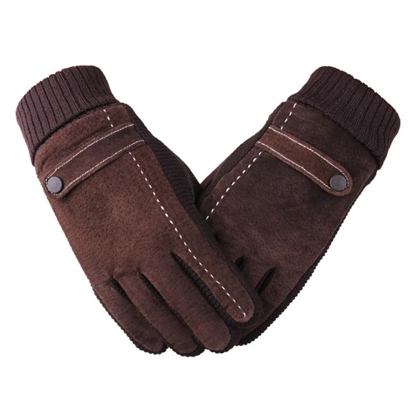 

New Winter Warm Gloves Men Genuine Leather Guantes Male Outdoor Motorcycle Riding Brown Gloves Touch Screen Pig Leather Luvas