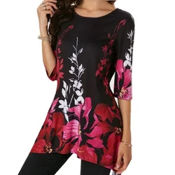 Mulheres 2020 boho floral impressão estiramento praia camisa túnica solta longa festa blusas azul plus size tops 5xl camisas de verão casuais