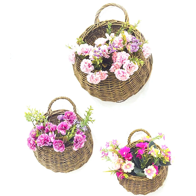 1PC Flower Planter Wall Hanging Wicker Rattam Basket Garden Vine Pot Indoor Plants Holder 4Colors