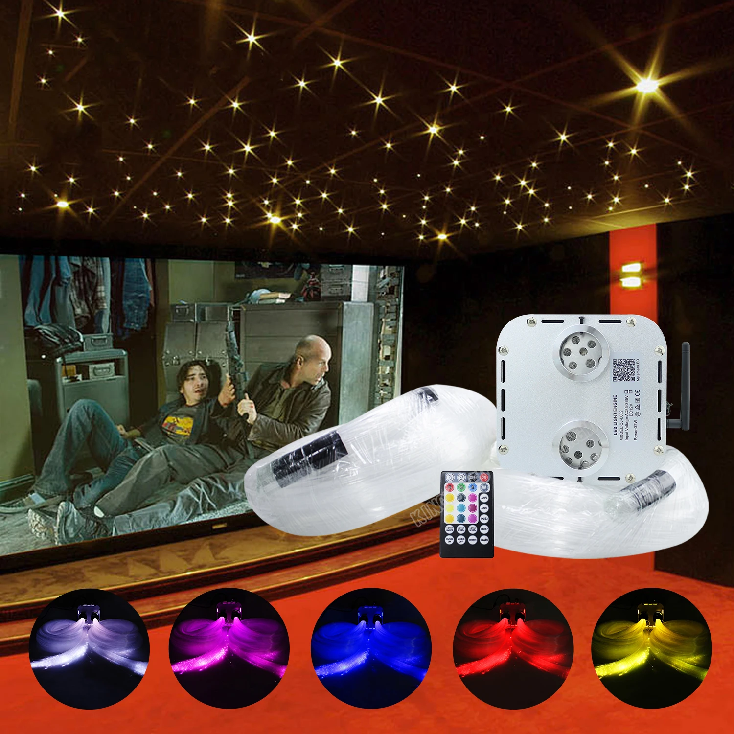 

Twinkle 32W RGBW Fiber Optic Light kit Mixed 800strands*4M Cable Smart app RF Remote Control Music Control Star Ceiling Lighting