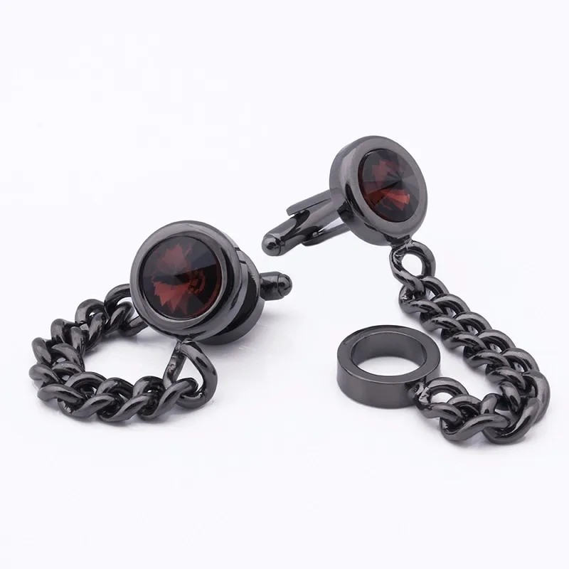 HAWSON Crystal Cufflinks For Men with Chain,men's  French Shirts wedding business jewelry or accessories