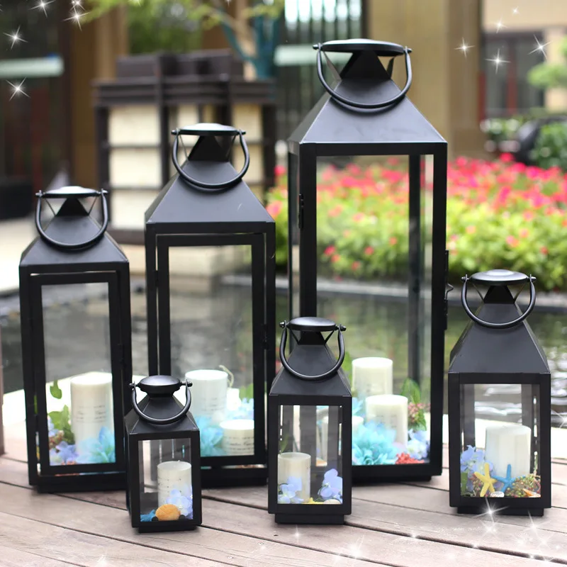 Outdoor Retro Candle Lantern Iron Wind Light Iron Candle Holder Wedding Windproof White Luxury Large Decoracion Hogar Moderno