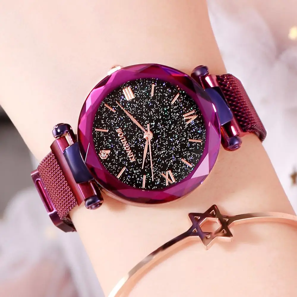 

KINGNUOS High-end small fashion ladies starry sky mesh belt waterproof vacuum plating watch